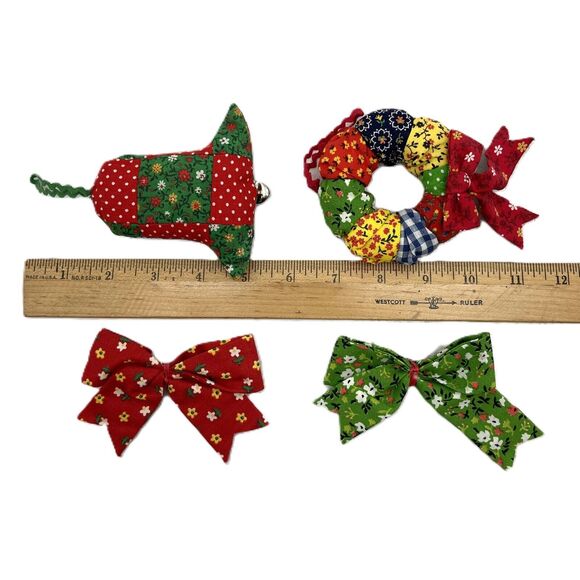Lot of 4 Vintage Quilted Fabric Patchwork Christmas Tree Ornaments Handmade - Picture 11 of 12